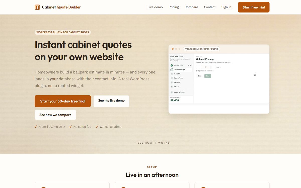 Screenshot of Cabinet Quote Builder