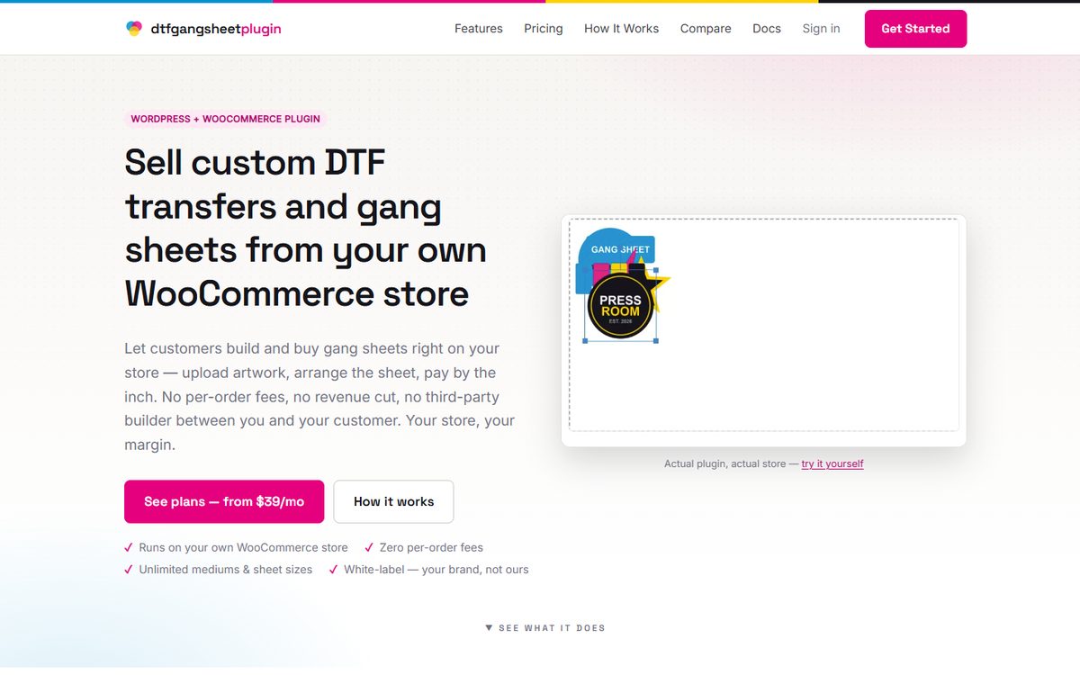 Screenshot of DTF Gang Sheet Plugin