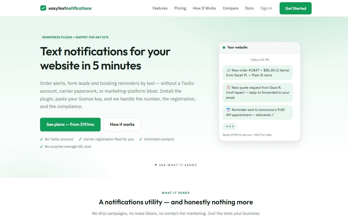 Screenshot of Easy Text Notifications