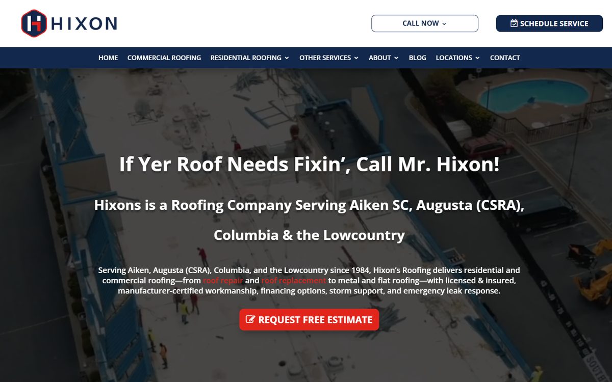Screenshot of Hixons Roofing
