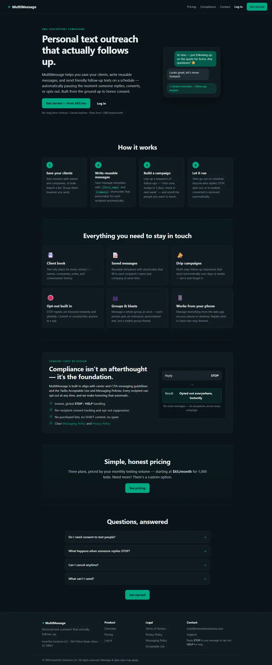 Full-page screenshot of MultiMessage