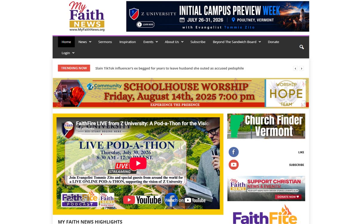 Screenshot of MyFaithNews