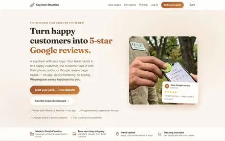 Screenshot of the Keychain Reaction website